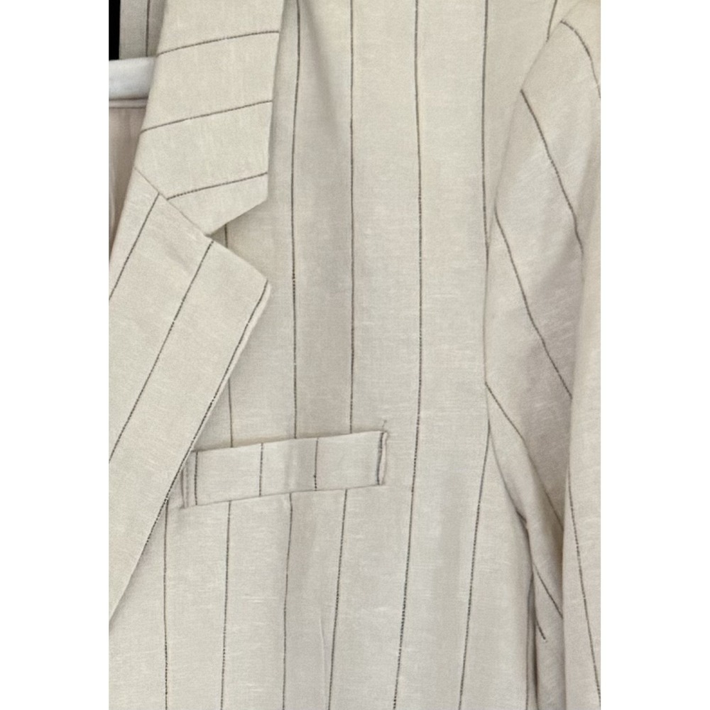 VERO MODA Women Oatmeal Linen Blend Pinstripe Relaxed Blazer 10 NEW